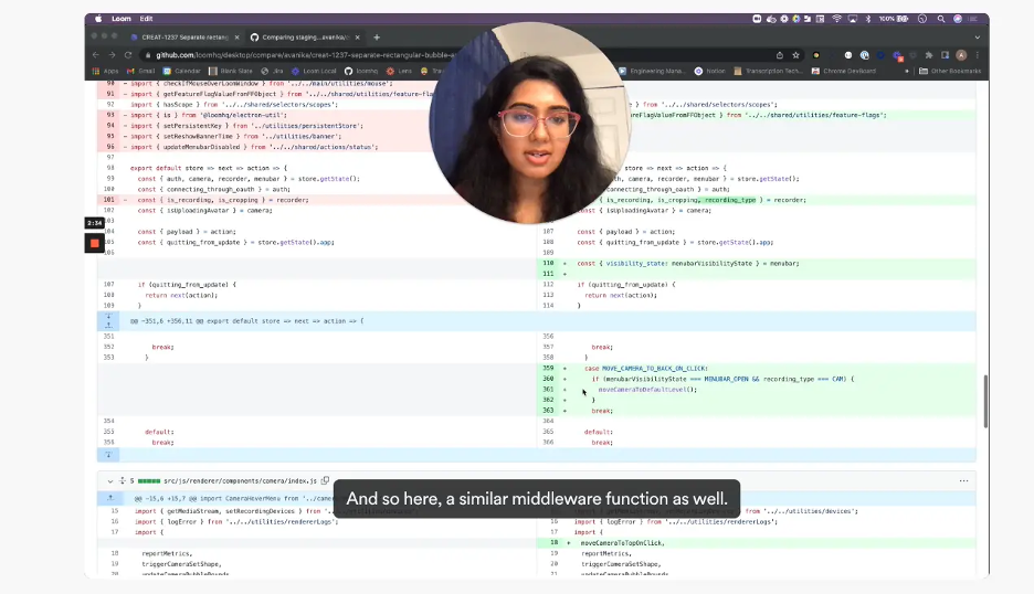 Developer using Loom to show details in a code review